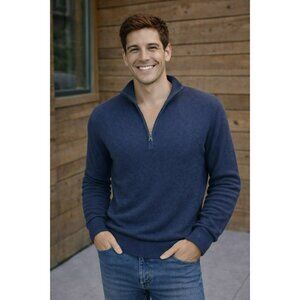 Banana Republic Silk Cashmere Quarter-Zip Sweater Mens Small Navy